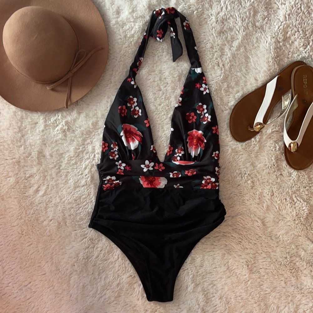Floral halter swimsuit